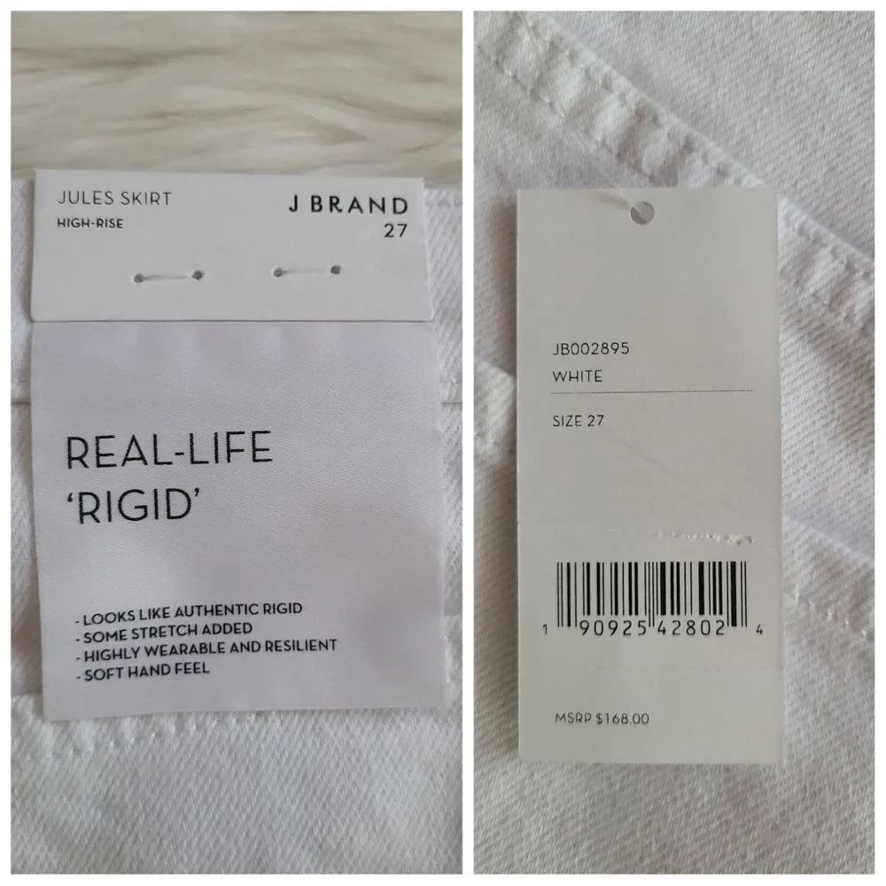 NWT|J Brand Jules High Rise Raw Hem White Denim Mini Skirt, 27